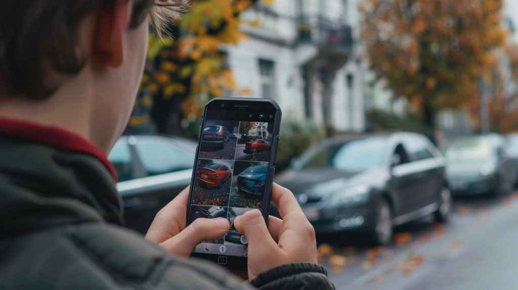 A young man looking at car photos who might have been the victim of a Pinterest scam.
