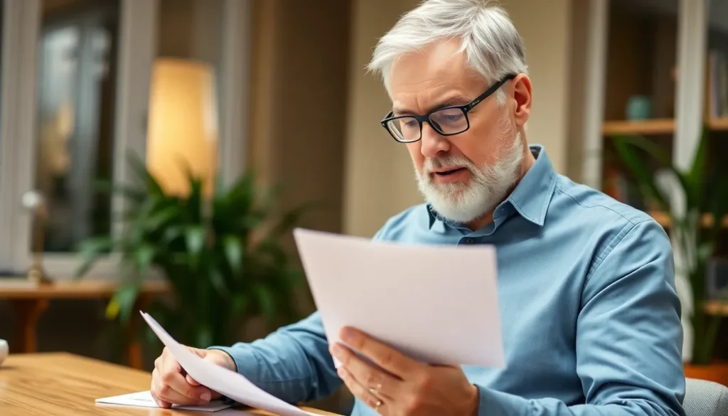A middle-aged man reviewing paperwork.